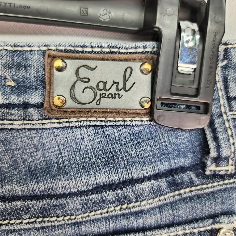 Earl Jeans Women’s 8P Bootcut Blue Stretch Denim Mid Rise Embellished Soft 32x26 - Picture 11 of 13